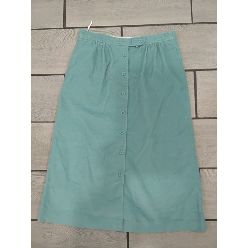 Vintage Country Suburbans Seafoam Green Corduroy Button Front Midi Skirt Size 10